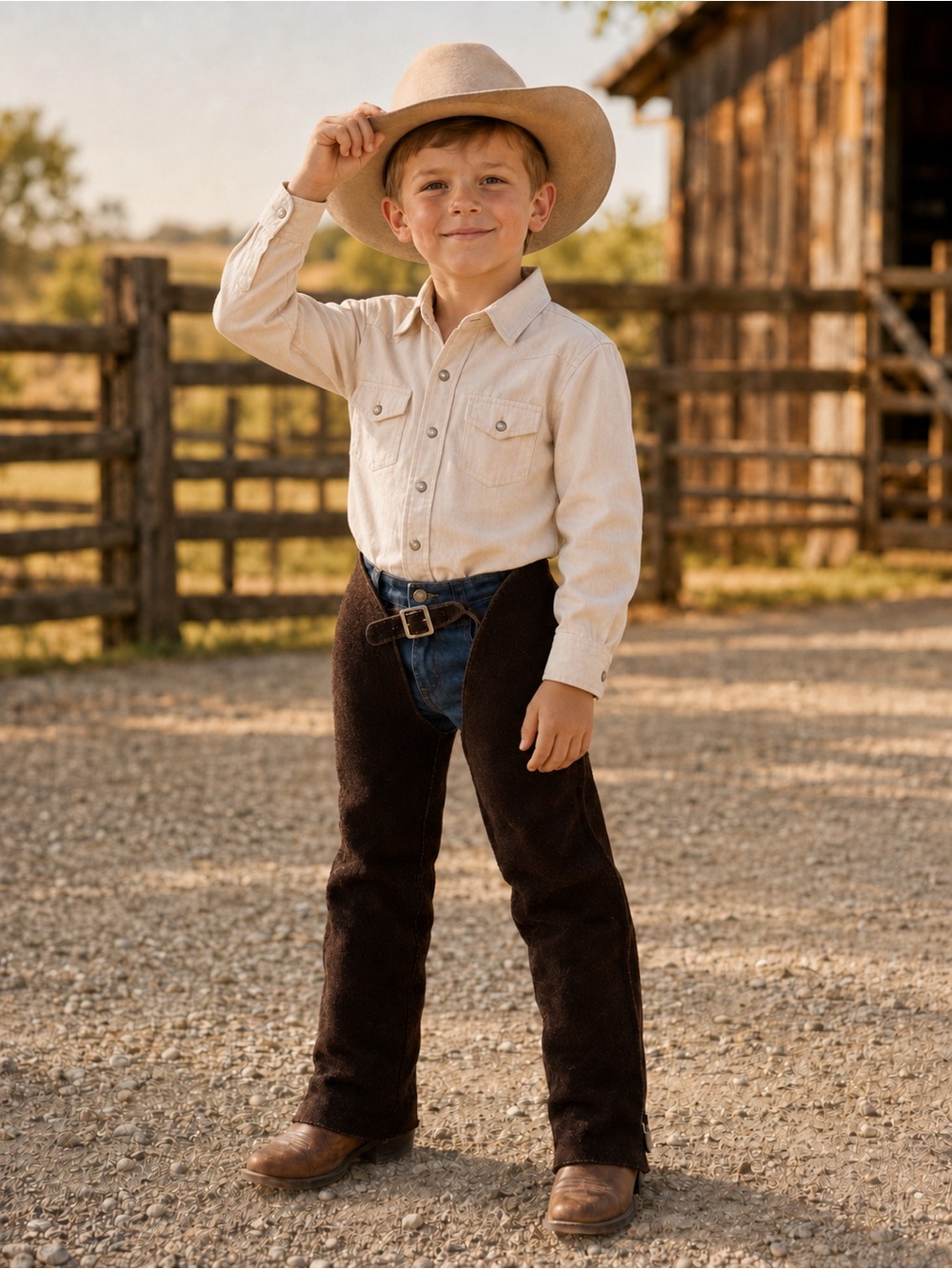 Vintage Kids Genuine Suede Leather Cowboy Chaps Brown Approx Size 4T–5T